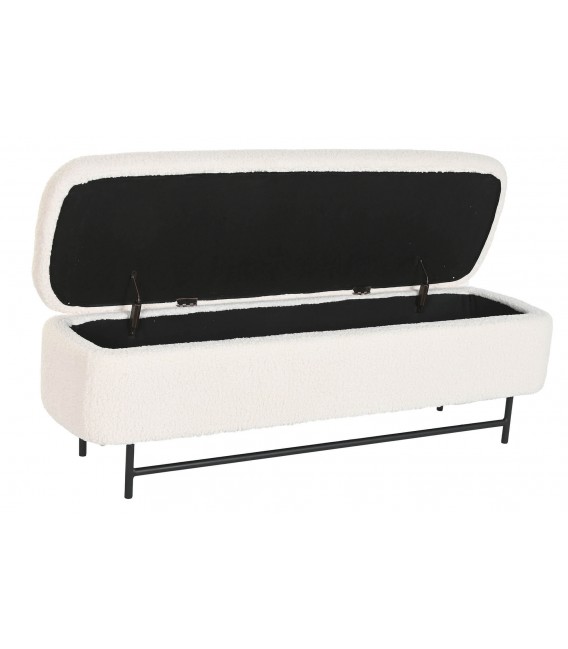Banco pie de cama con arcón, tapizado bouclé blanco, estilo moderno. Mdmhogar1