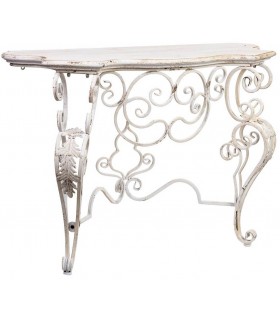 Consola de entrada vintage, metal y madera decapada en blanco roto. Mdmhogar