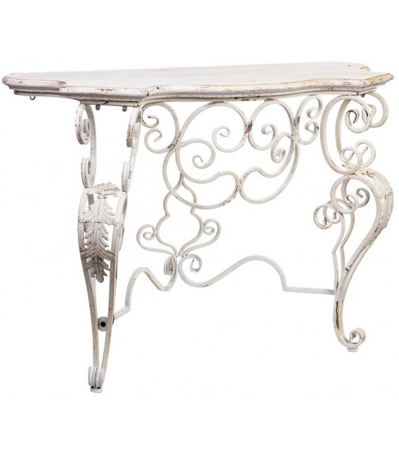 Consola de entrada vintage, metal y madera decapada en blanco roto. Mdmhogar