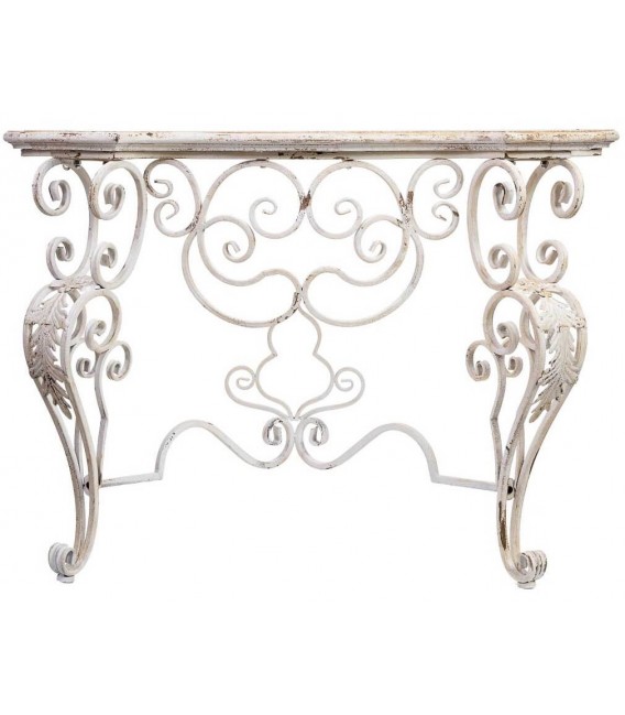 Consola de entrada vintage, metal y madera decapada en blanco roto. Mdmhogar1