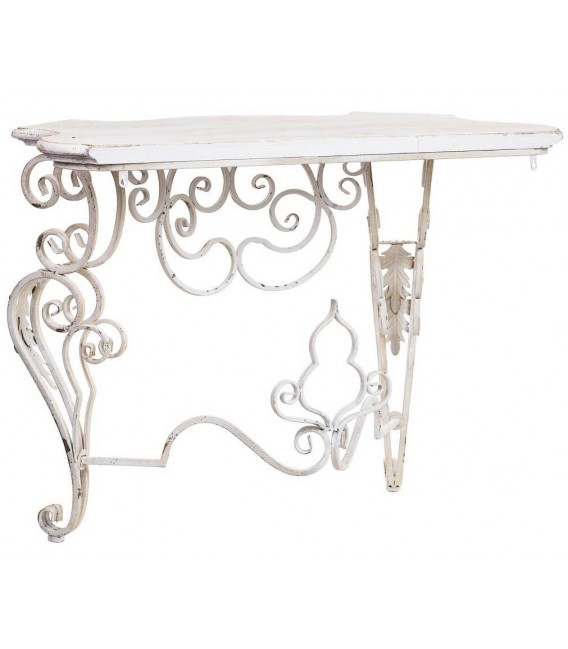 Consola de entrada vintage, metal y madera decapada en blanco roto. Mdmhogar2