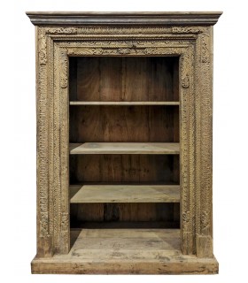 Estantería de teca tallada 180 cm, estilo étnico y acabado rústico. Mdmhogar