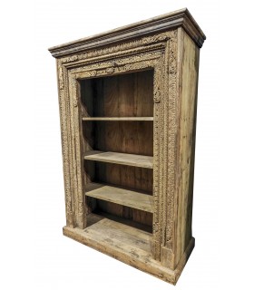 Estantería de teca tallada 180 cm, estilo étnico y acabado rústico. Mdmhogar1