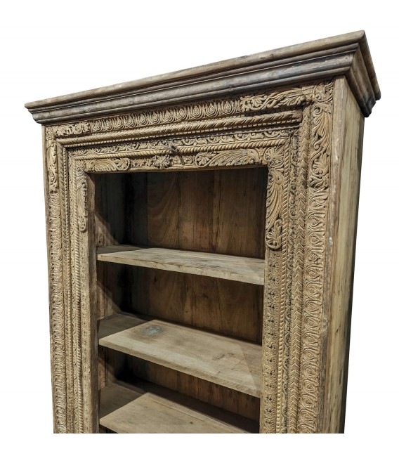 Estantería de teca tallada 180 cm, estilo étnico y acabado rústico. Mdmhogar2