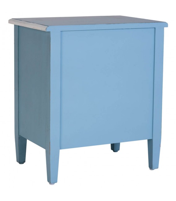 Mesita de noche azul, madera y ratán con pátina blanca vintage. Mdmhogar3