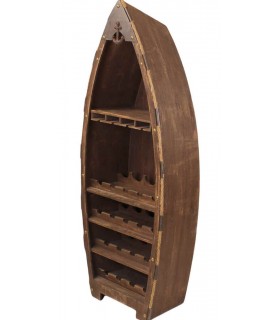 Botellero barco 18 botellas, madera de nogal con cuerda y metal. Mdmhogar