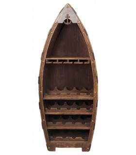 Botellero barco 18 botellas, madera de nogal con cuerda y metal. Mdmhogar1