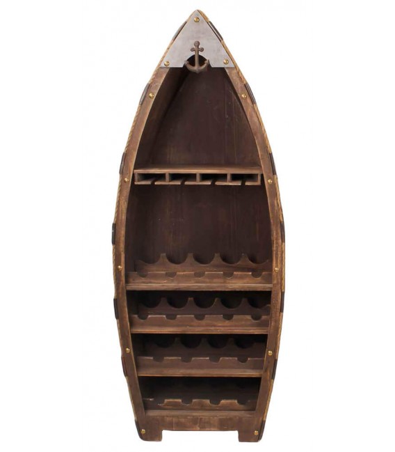 Botellero barco 18 botellas, madera de nogal con cuerda y metal. Mdmhogar1