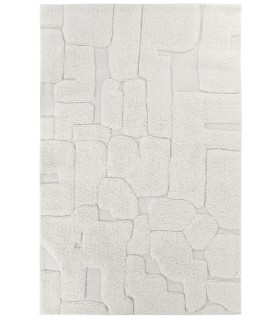 Alfombra rectangular blanca, relieve geométrico en lana y algodón. Mdmhogar