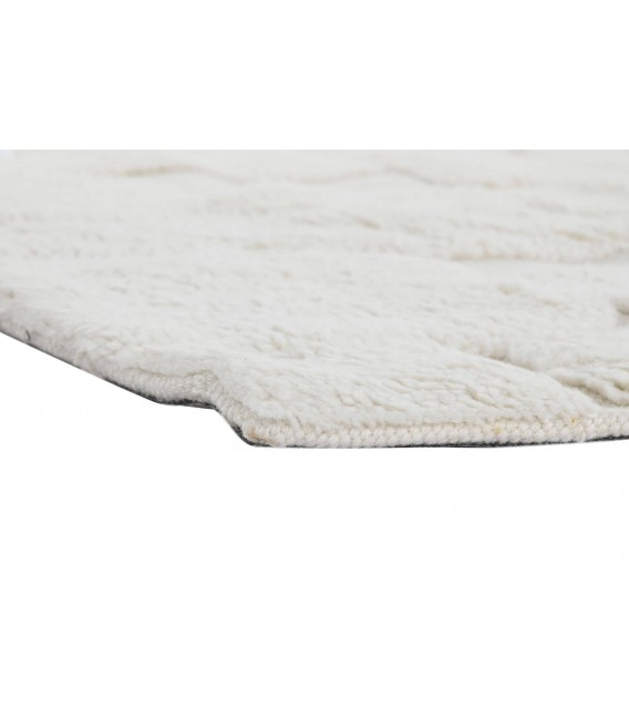 Alfombra rectangular blanca, relieve geométrico en lana y algodón. Mdmhogar3