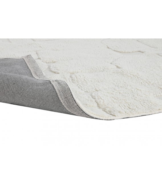 Alfombra rectangular blanca, relieve geométrico en lana y algodón. Mdmhogar4