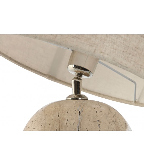 Lámpara de sobremesa travertino, metal cromado y lino beige. Mdmhogar2