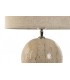 Lámpara de sobremesa travertino, metal cromado y lino beige. Mdmhogar3