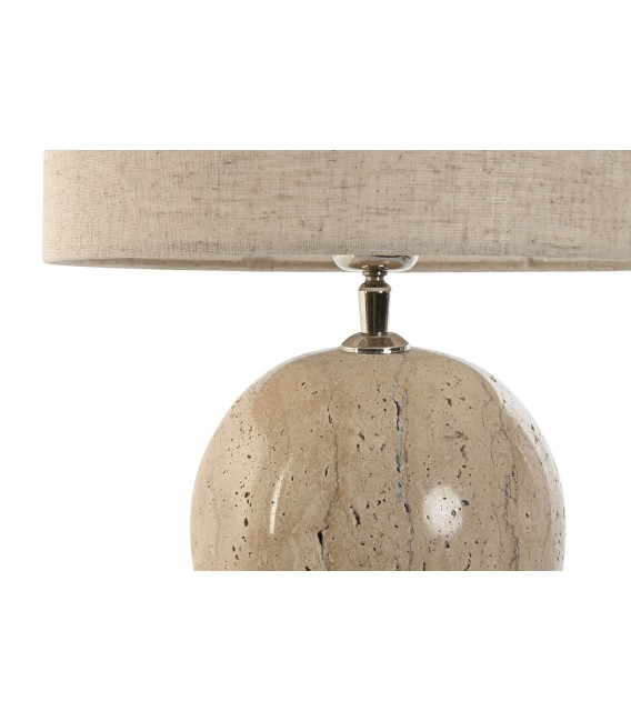 Lámpara de sobremesa travertino, metal cromado y lino beige. Mdmhogar3