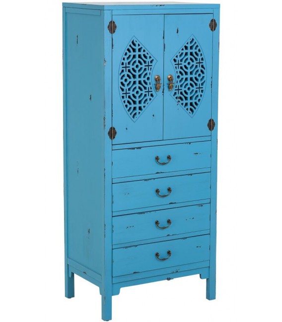 Armario alacena oriental, madera azul tallada y bronce envejecido. Mdmhogar