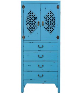 Armario alacena oriental, madera azul tallada y bronce envejecido. Mdmhogar1
