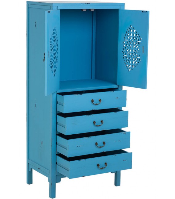 Armario alacena oriental, madera azul tallada y bronce envejecido. Mdmhogar2