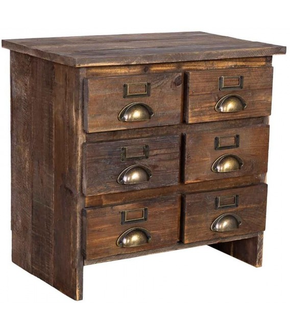 Mesita rústica 6 cajones, madera reciclada y metal en bronce patinado. Mdmhogar