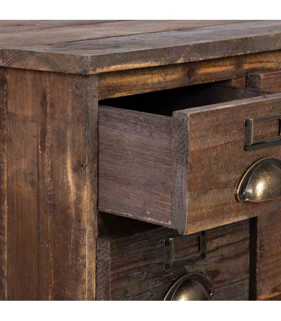 Mesita rústica 6 cajones, madera reciclada y metal en bronce patinado. Mdmhogar3