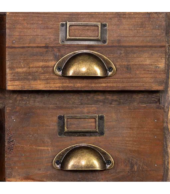 Mesita rústica 6 cajones, madera reciclada y metal en bronce patinado. Mdmhogar4