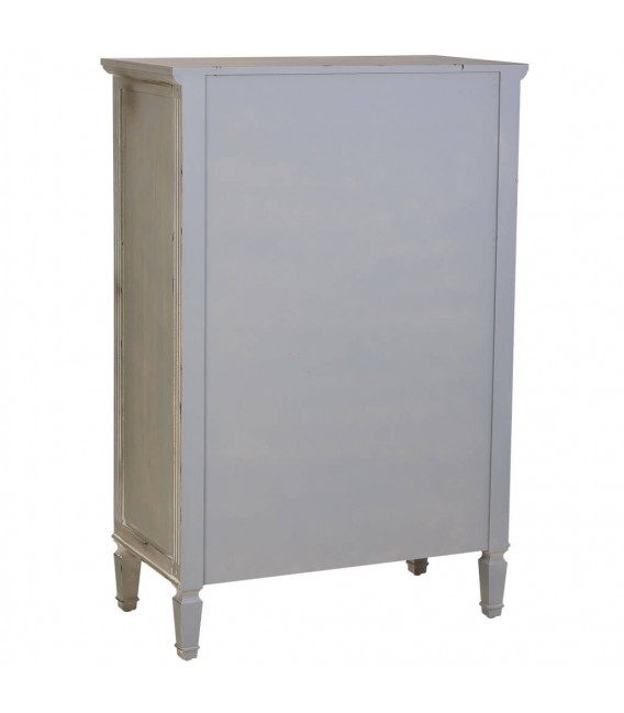 Vitrina clásica baja, madera gris rozado y pátina blanca artesanal. Mdmhogar3