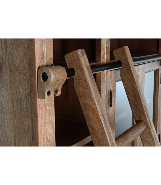 Librería de madera maciza con escalera, 4 puertas de cristal.3