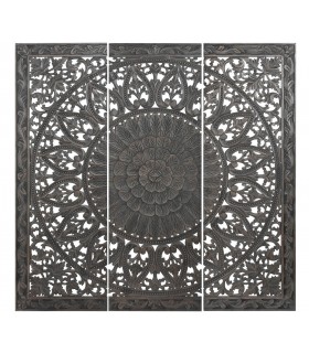 Cabecero o cuadro tallado étnico, madera MDF gris rozado. Mdmhogar