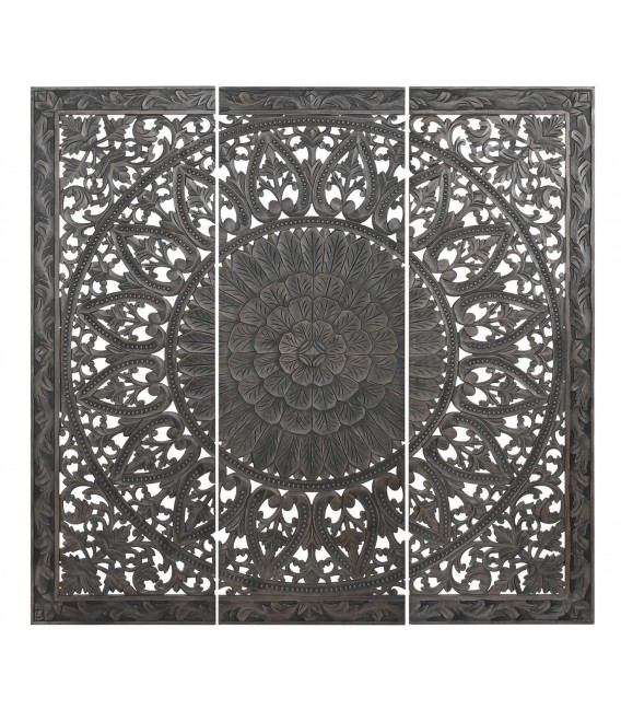 Cabecero o cuadro tallado étnico, madera MDF gris rozado. Mdmhogar