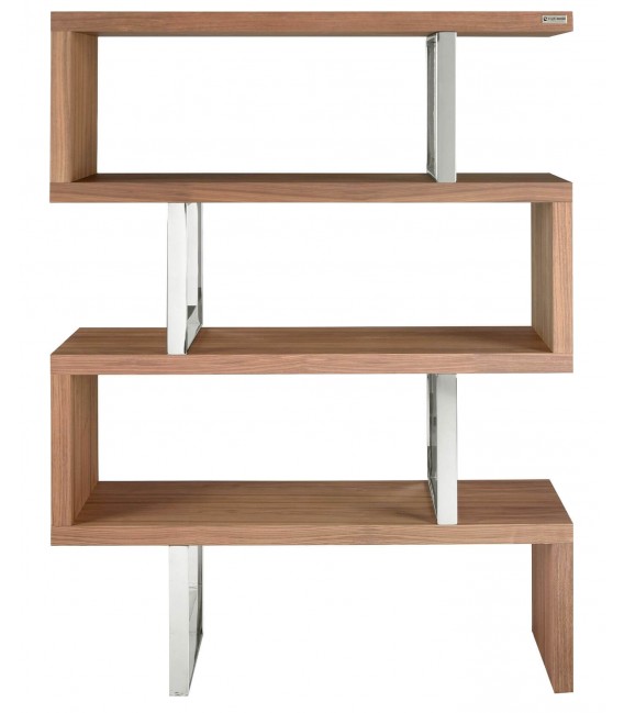 Estantería moderna en nogal y acero cromado, diseño asimétrico. Mdmhogar2
