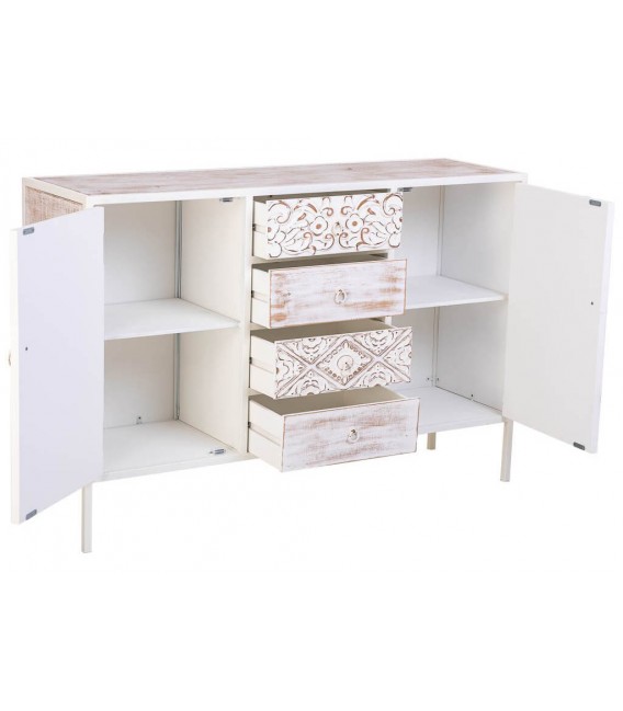 Aparador pequeño de madera tallada, 4 cajones y 2 puertas. Mdmhogar2