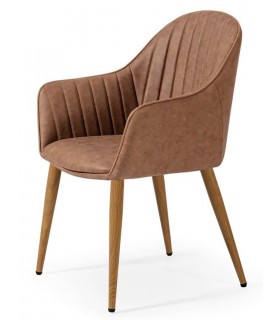 Sillón de comedor nórdico en polipiel marrón y patas imitación roble. Mdmhogar