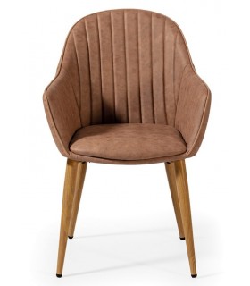 Sillón de comedor nórdico en polipiel marrón y patas imitación roble. Mdmhogar1