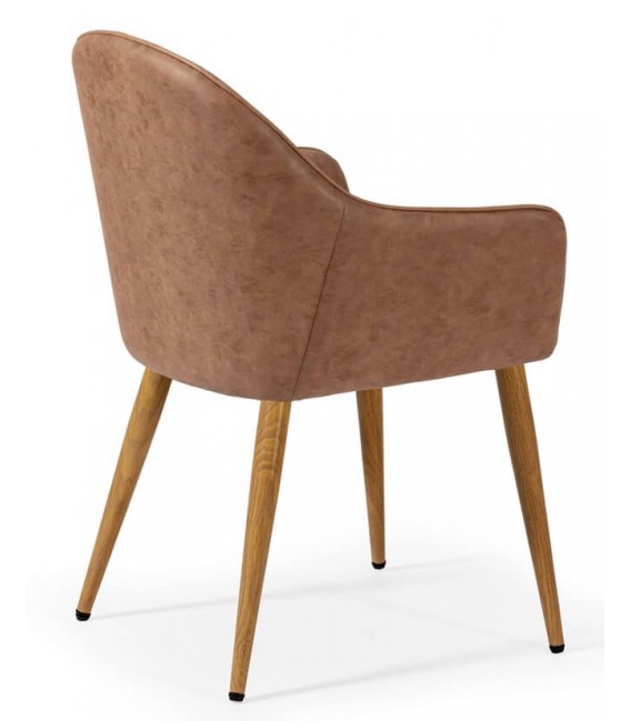 Sillón de comedor nórdico en polipiel marrón y patas imitación roble. Mdmhogar2