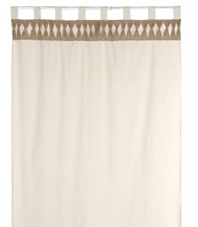 Cortina de algodón y yute con anillas, diseño en beige natural. Mdmhogar