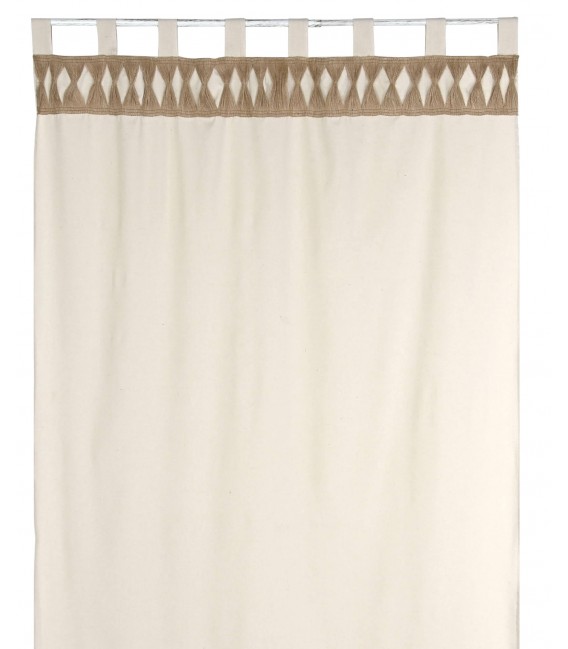 Cortina de algodón y yute con anillas, diseño en beige natural. Mdmhogar