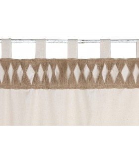 Cortina de algodón y yute con anillas, diseño en beige natural. Mdmhogar1
