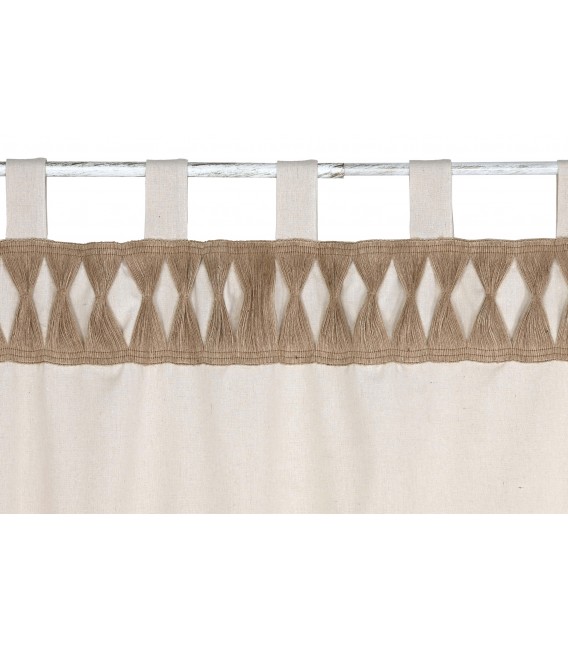 Cortina de algodón y yute con anillas, diseño en beige natural. Mdmhogar1