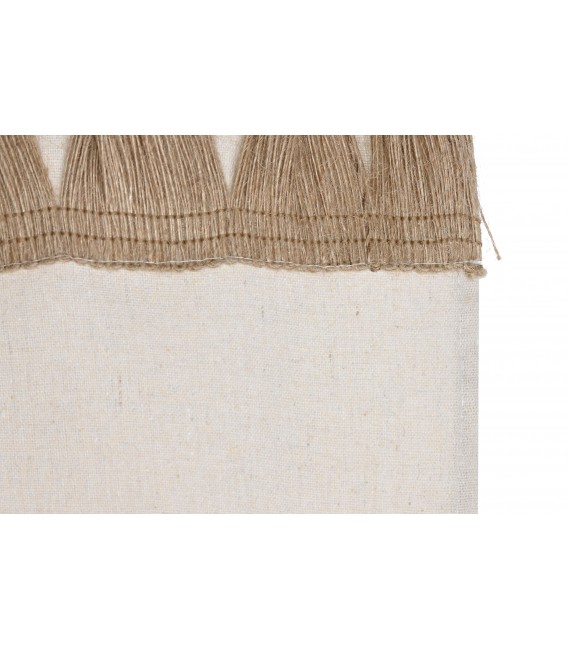 Cortina de algodón y yute con anillas, diseño en beige natural. Mdmhogar2