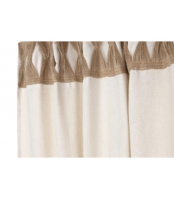 Cortina de algodón y yute con anillas, diseño en beige natural. Mdmhogar3