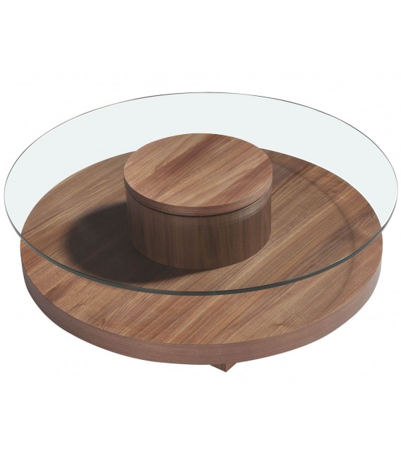 Mesa de centro redonda en madera de nogal y cristal templado. Mdmhogar3