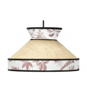 Lámpara de techo pequeña en ratán y textil estampado, estilo oriental. Mdmhogar1