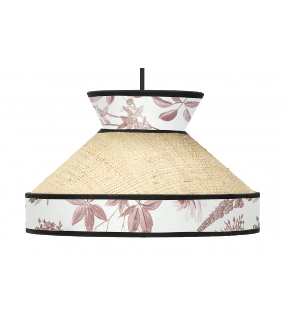 Lámpara de techo pequeña en ratán y textil estampado, estilo oriental. Mdmhogar1