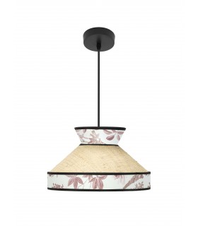 Lámpara de techo pequeña en ratán y textil estampado, estilo oriental. Mdmhogar