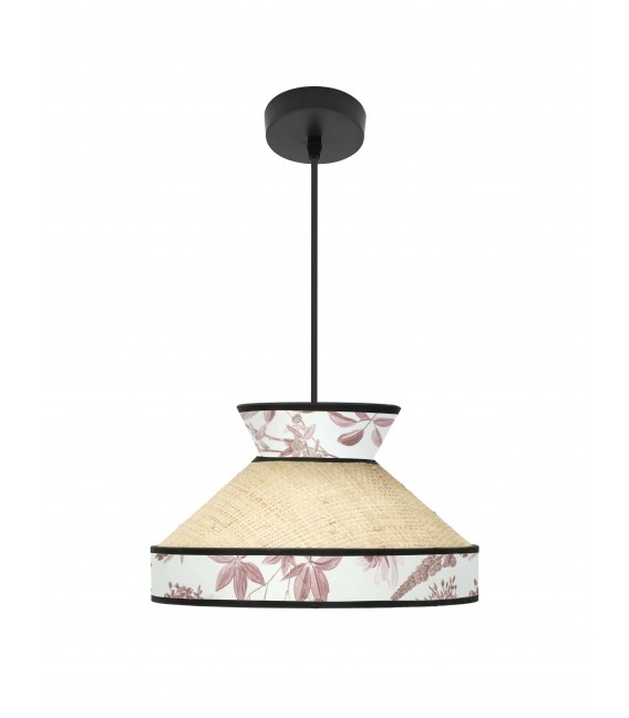 Lámpara de techo pequeña en ratán y textil estampado, estilo oriental. Mdmhogar