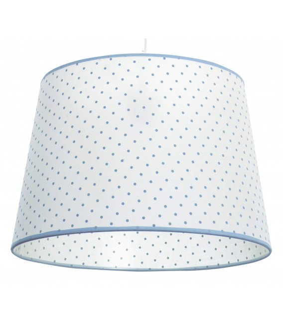 Lámpara de techo infantil en textil blanco con topos azules. Mdmhogar1