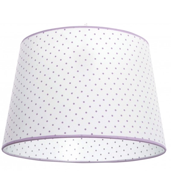 Lámpara de techo infantil en textil blanco con topos lilas. Mdmhogar1