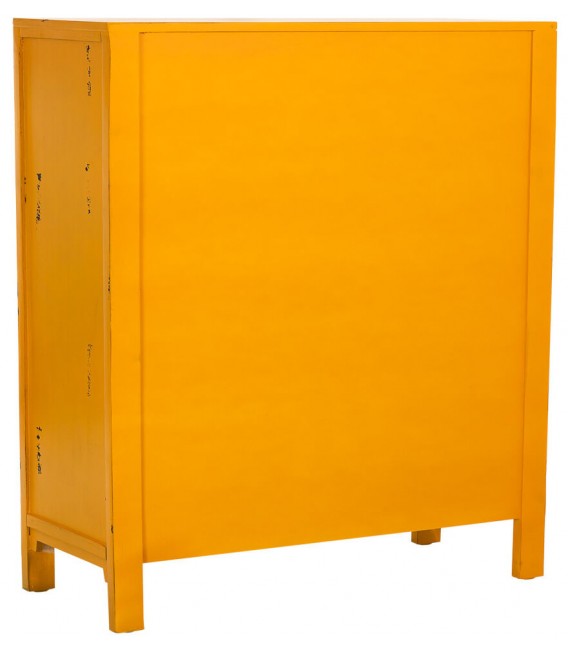 Taquillón oriental en madera decapada amarilla con 2 puertas y 1 cajón. Mdmhogar3