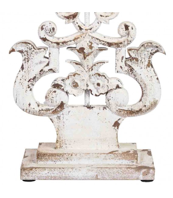 Lámpara de sobremesa vintage con base tallada y pantalla en blanco. Mdmhogar3