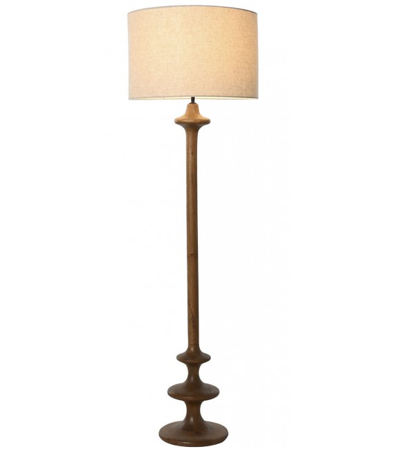 Lámpara de pie colonial en madera de mango y pantalla de algodón. Mdmhogar