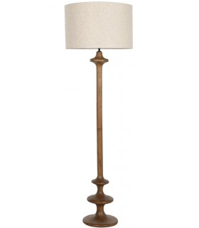 Lámpara de pie colonial en madera de mango y pantalla de algodón. Mdmhogar1